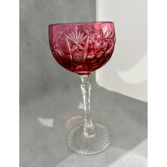 Beyer Crystal BEZ1 Cranberry Wine Hock EXCELLENT+ Grape Cut - Picture 6 of 7